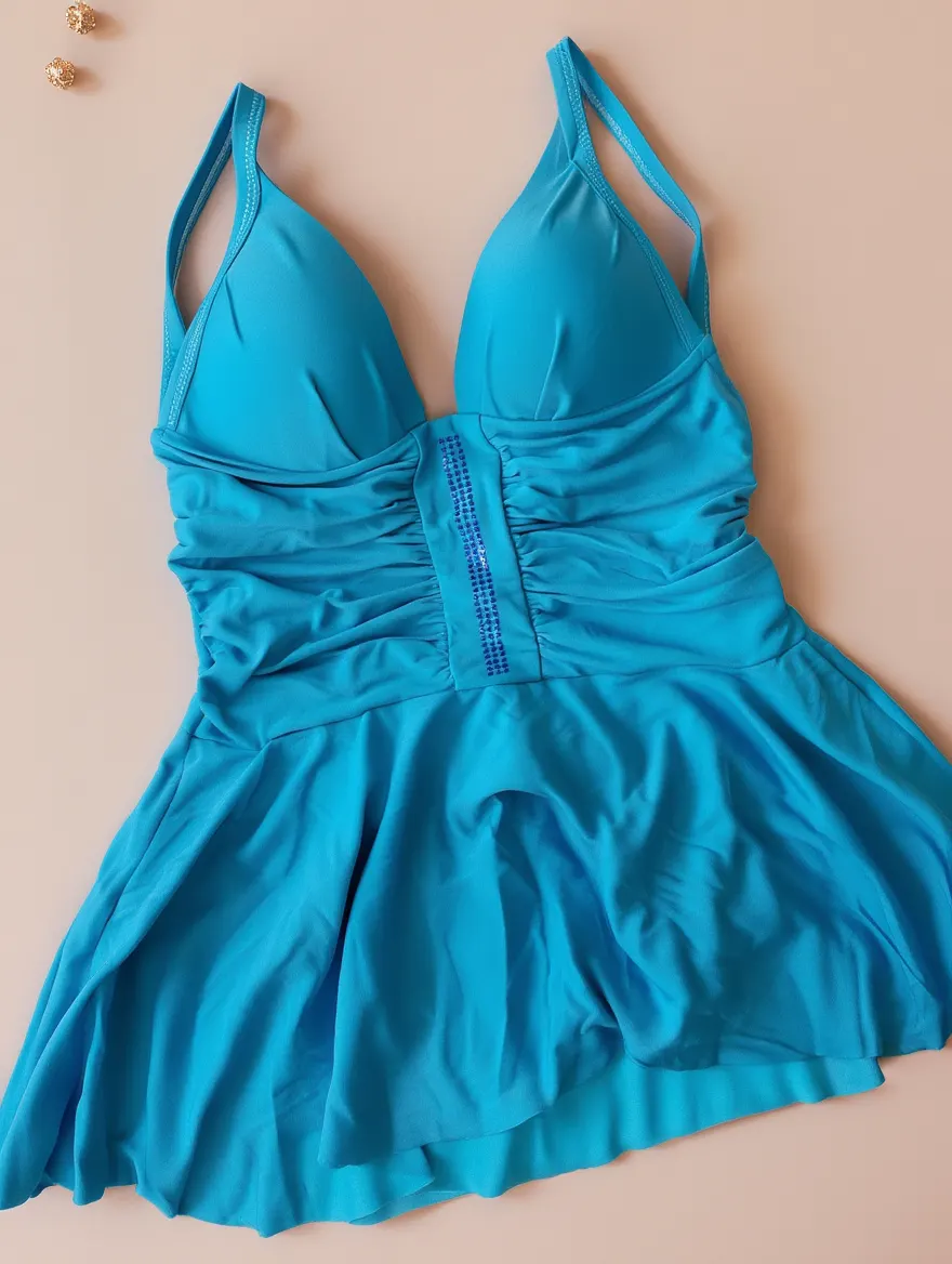 Traje de Baño Azul Brillante Fruncido