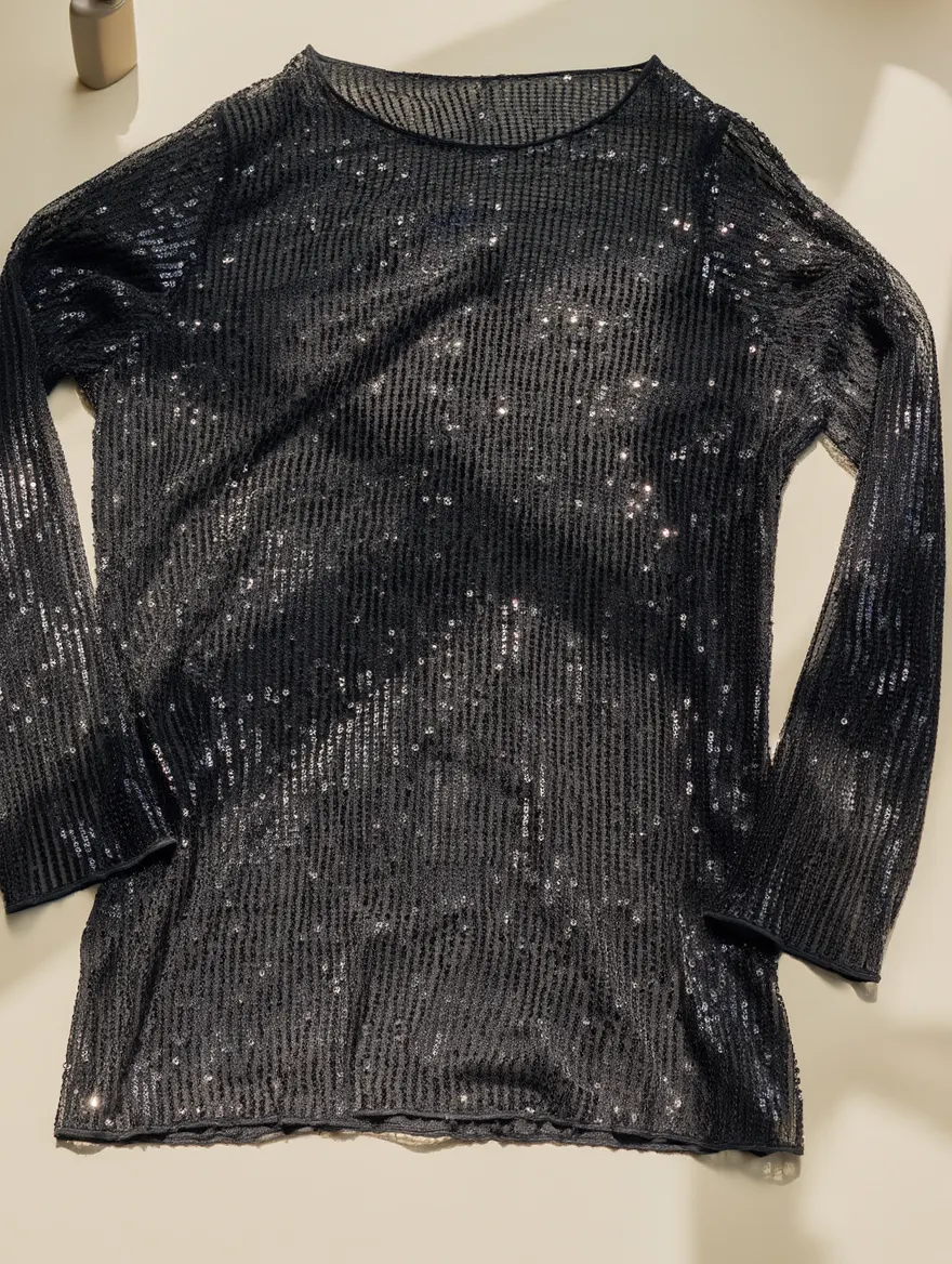 Top Negro Transparente Manga Larga