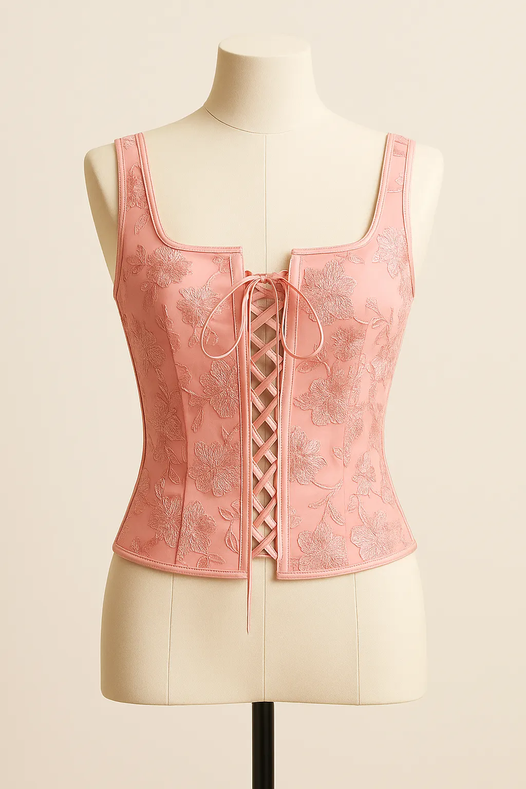 Corsé Rosa Floral con Cordones