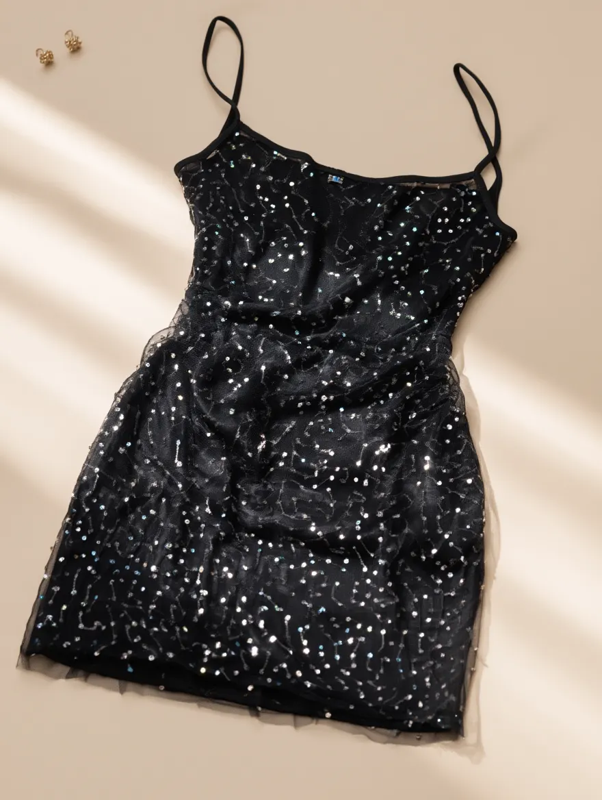 Vestido Negro de Malla Brillante