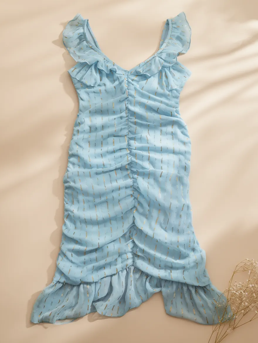Vestido Azul Claro Fruncido