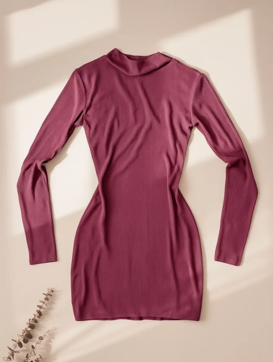 Vestido Burdeos de Punto Cuello Alto