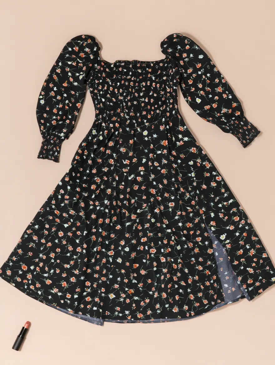 Vestido Midi Negro Floral