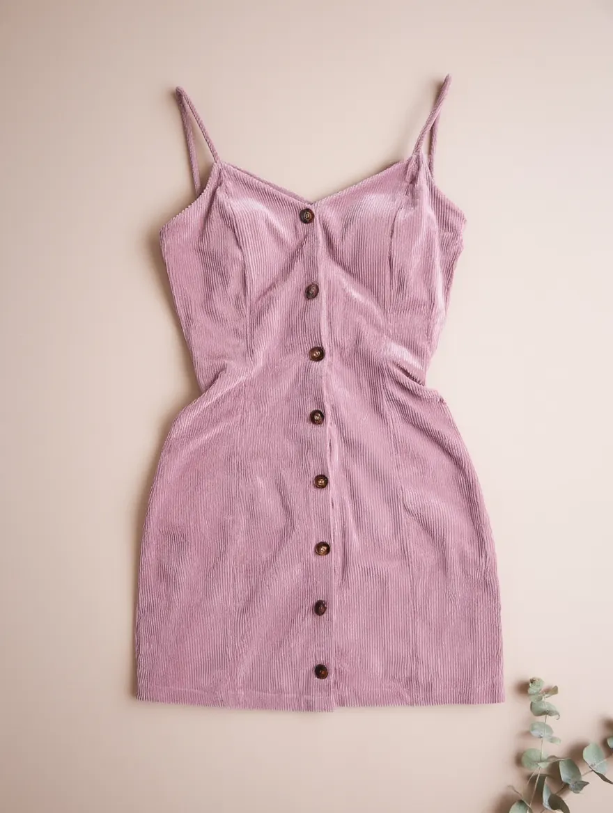 Vestido Rosa de Pana con Botones