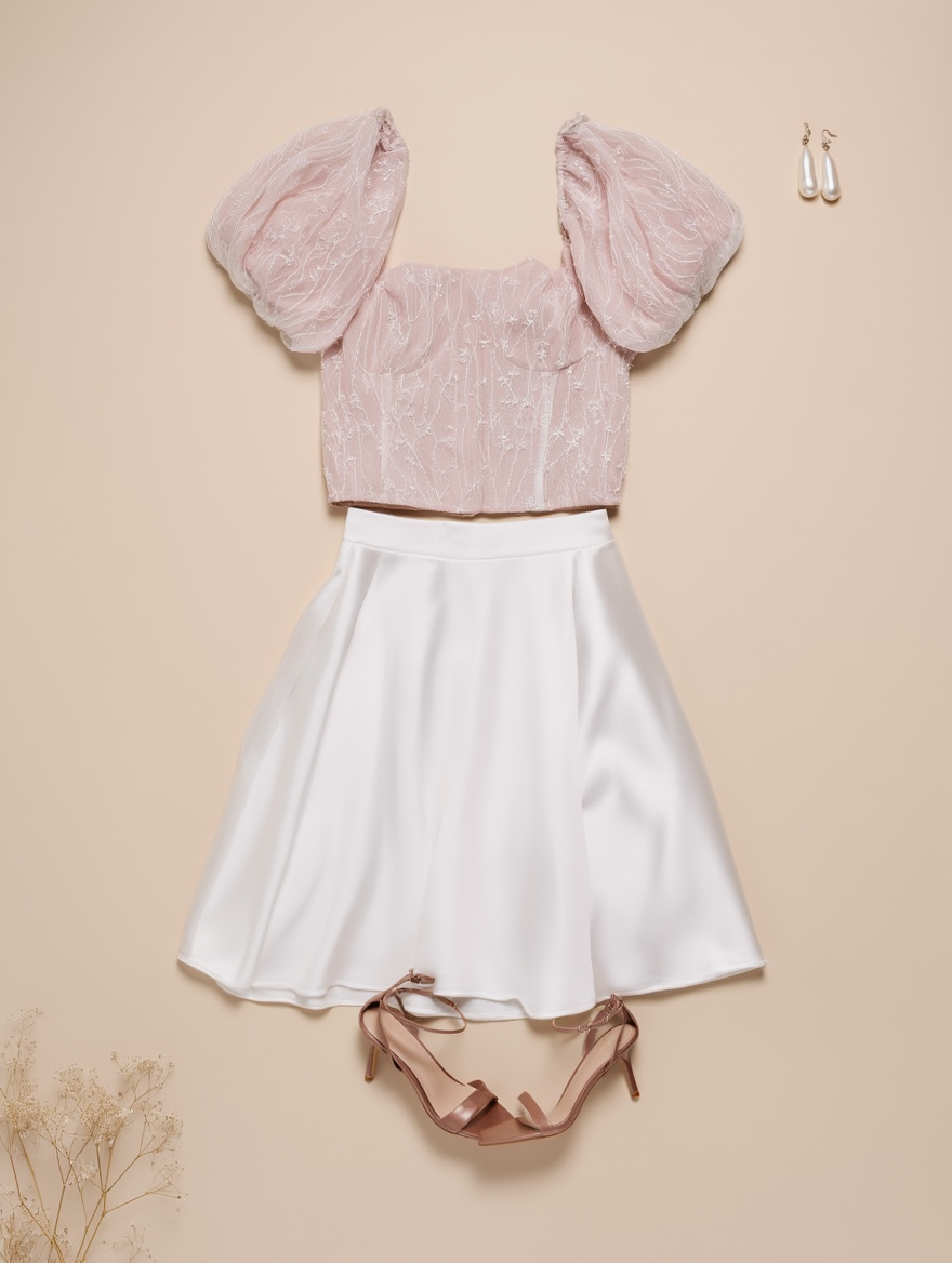 Outfit con Blusa Rosa Corta. Otras prendas y accesorios no incluidos.