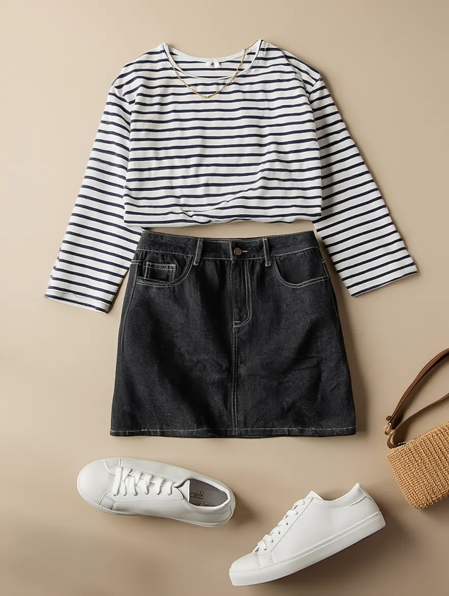 Outfit con Mezclilla Negra. Otras prendas y accesorios no incluidos.