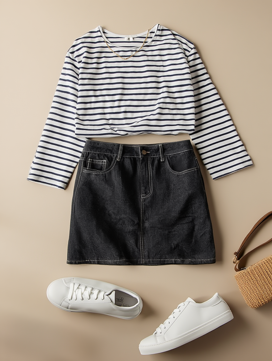 Outfit con Mezclilla Negra. Otras prendas y accesorios no incluidos.