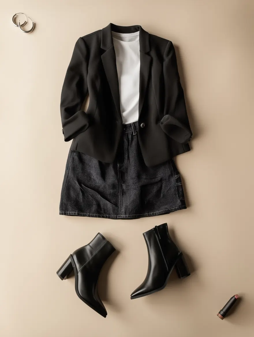 Outfit con Mezclilla Negra. Otras prendas y accesorios no incluidos.