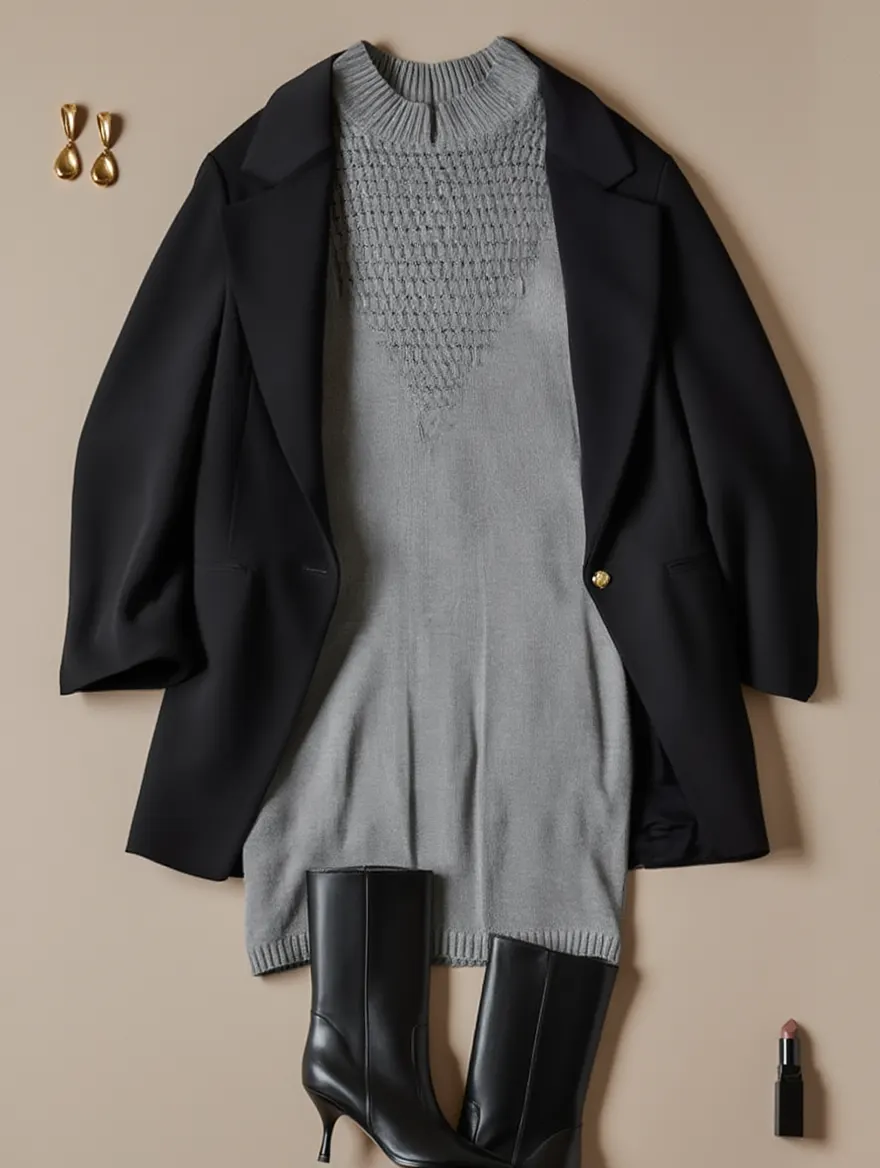 Outfit con Vestido Gris de Punto. Otras prendas y accesorios no incluidos.