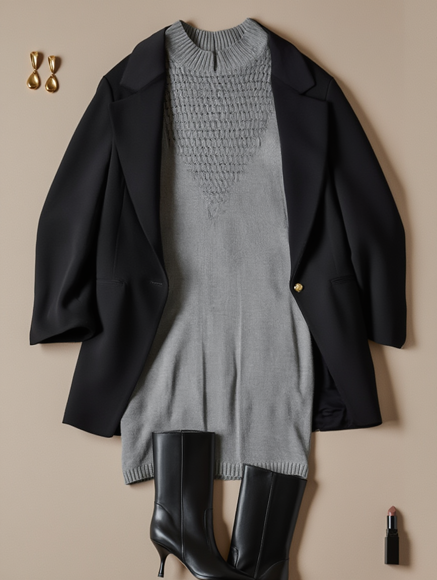 Outfit con Vestido Gris de Punto. Otras prendas y accesorios no incluidos.