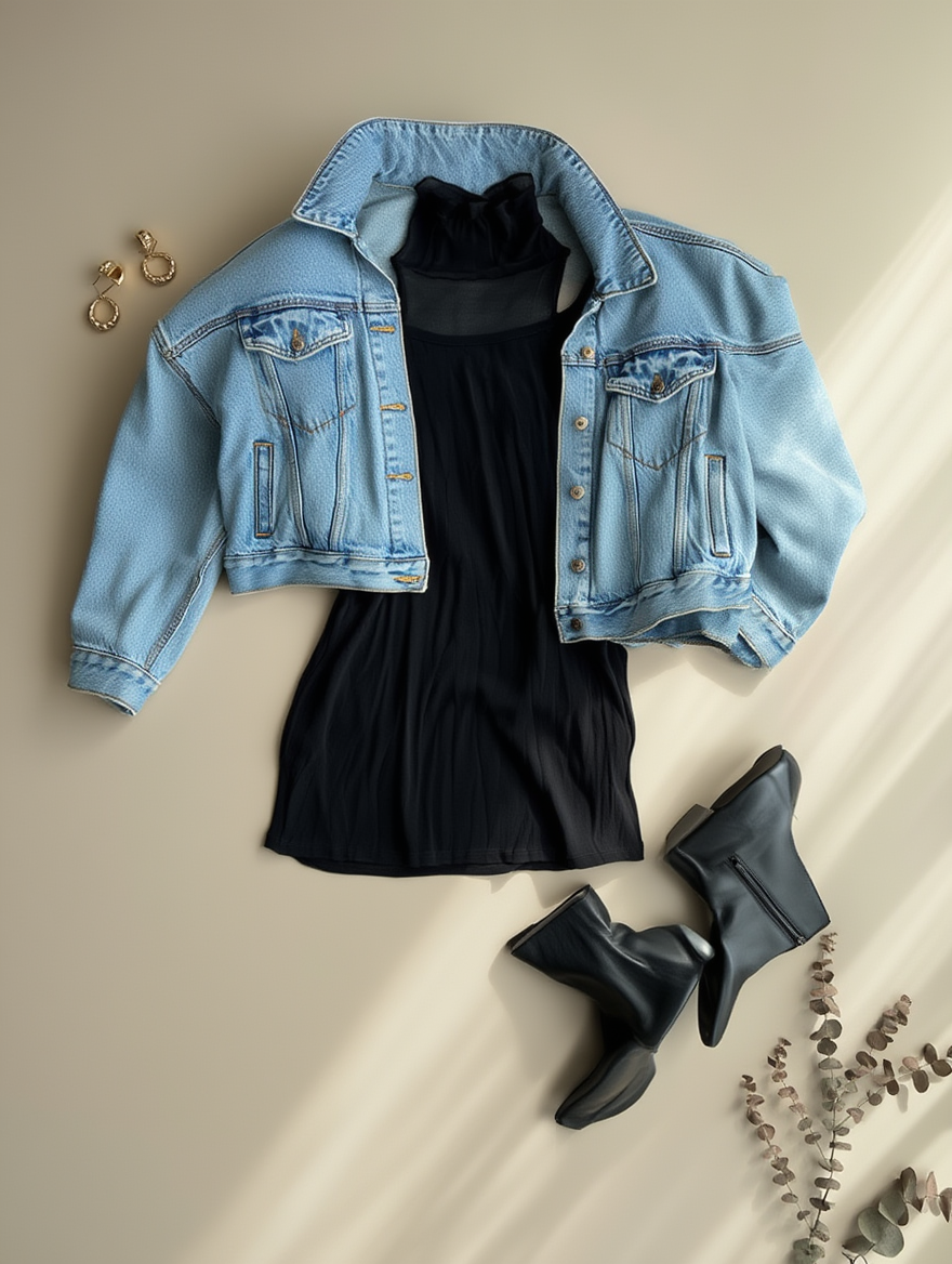 Outfit con Vestido Negro con Cuello de Malla. Otras prendas y accesorios no incluidos.