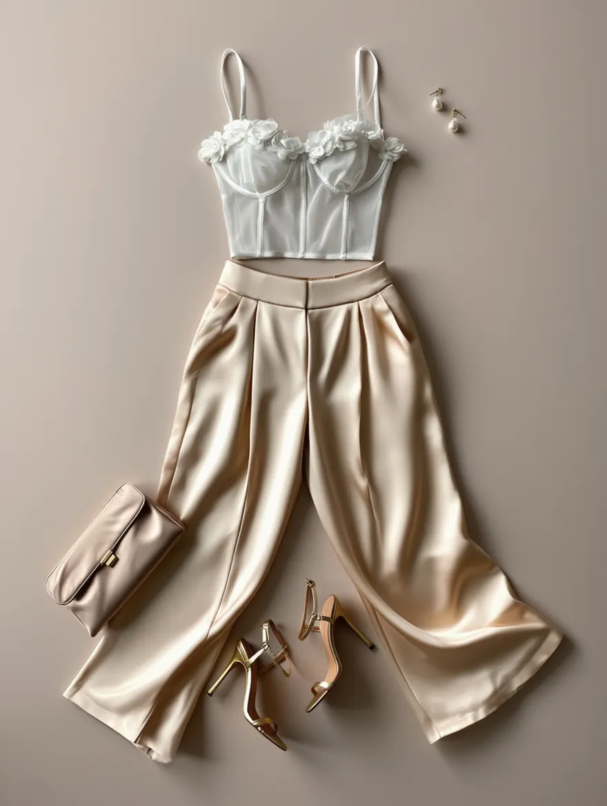 Outfit con Top Blanco Floral. Otras prendas y accesorios no incluidos.