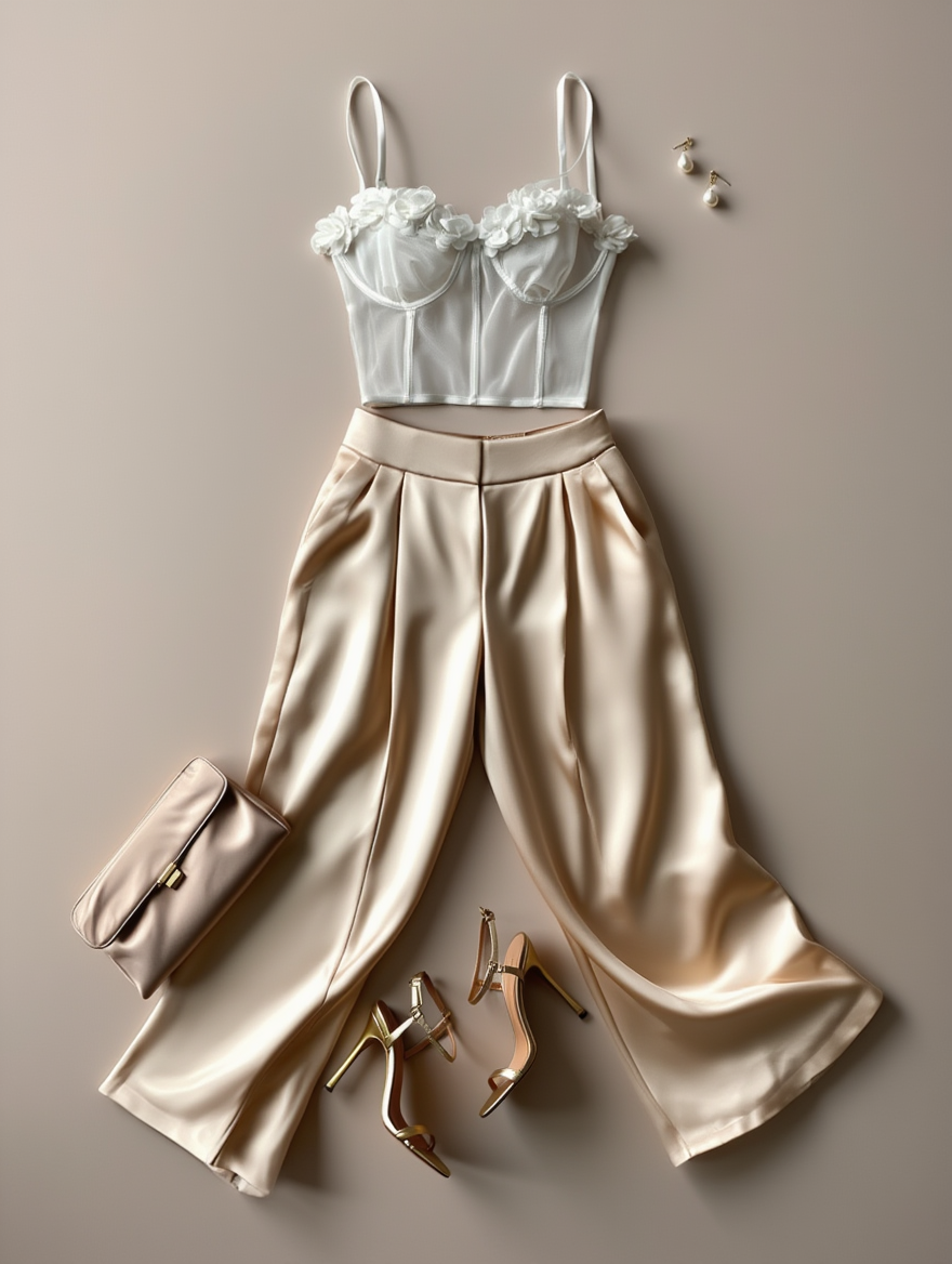 Outfit con Top Blanco Floral. Otras prendas y accesorios no incluidos.
