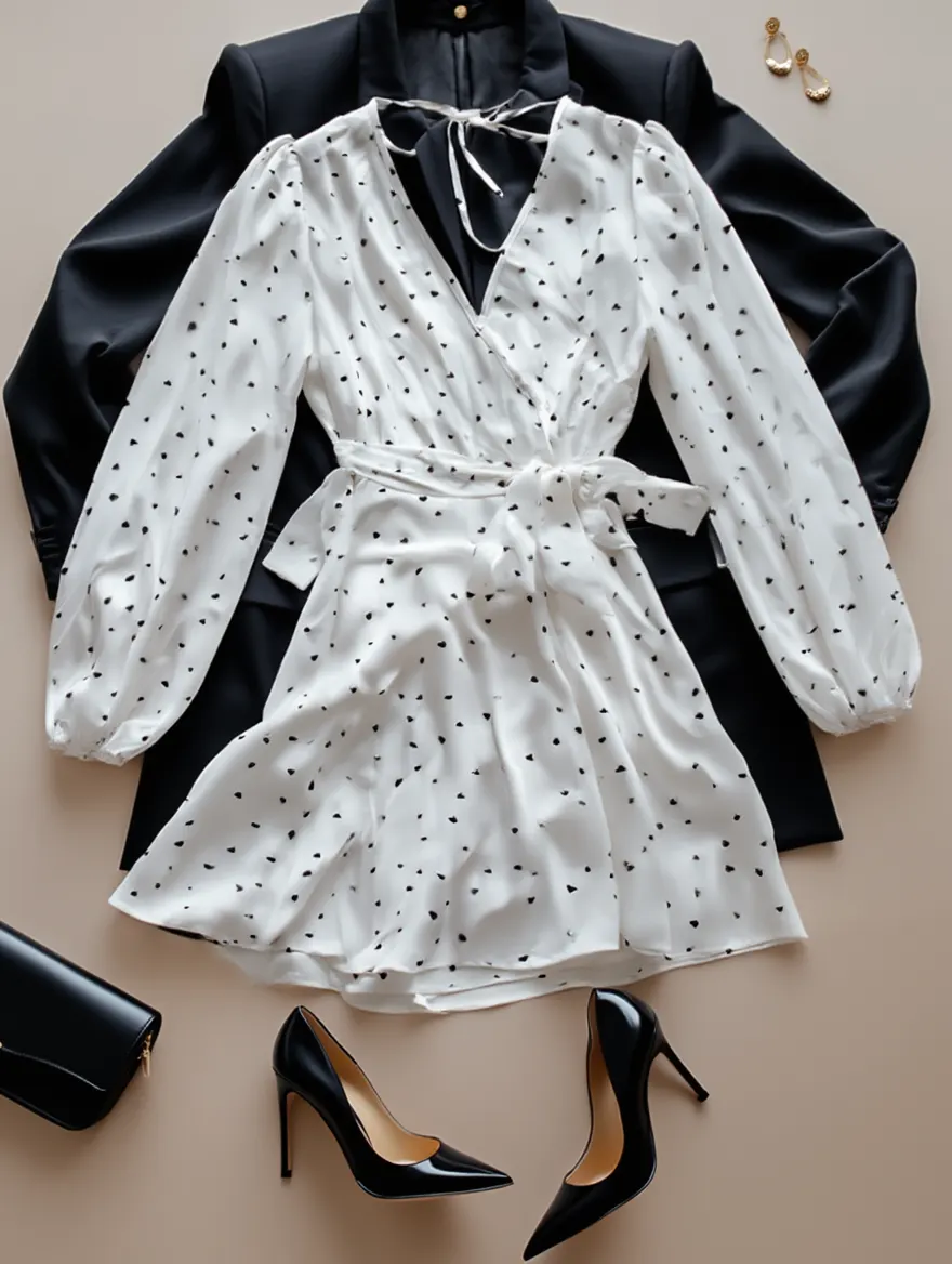Outfit con Vestido Blanco con Lunares. Otras prendas y accesorios no incluidos.
