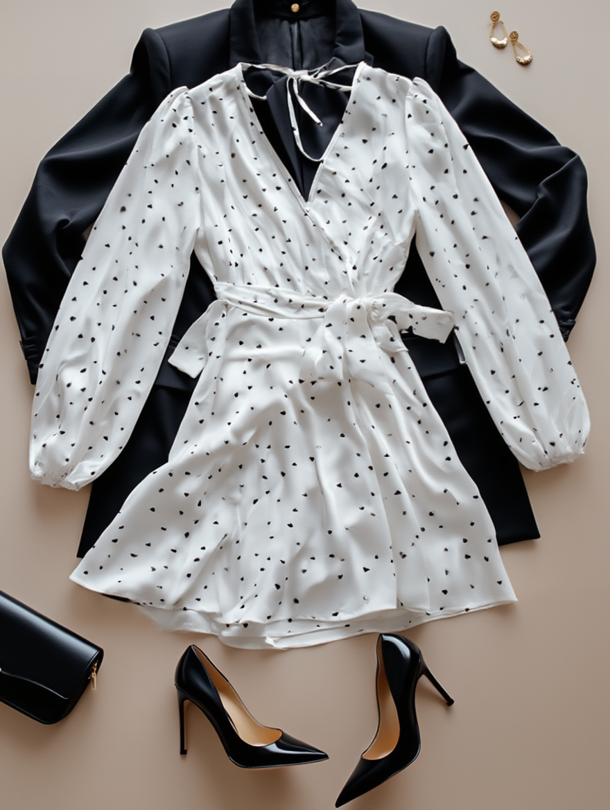 Outfit con Vestido Blanco con Lunares. Otras prendas y accesorios no incluidos.