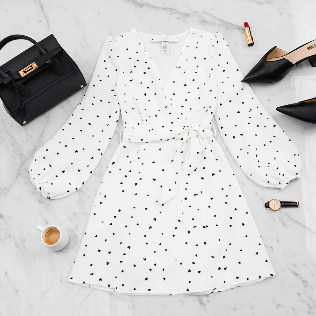 Outfit con Vestido Blanco con Lunares. Otras prendas y accesorios no incluidos.