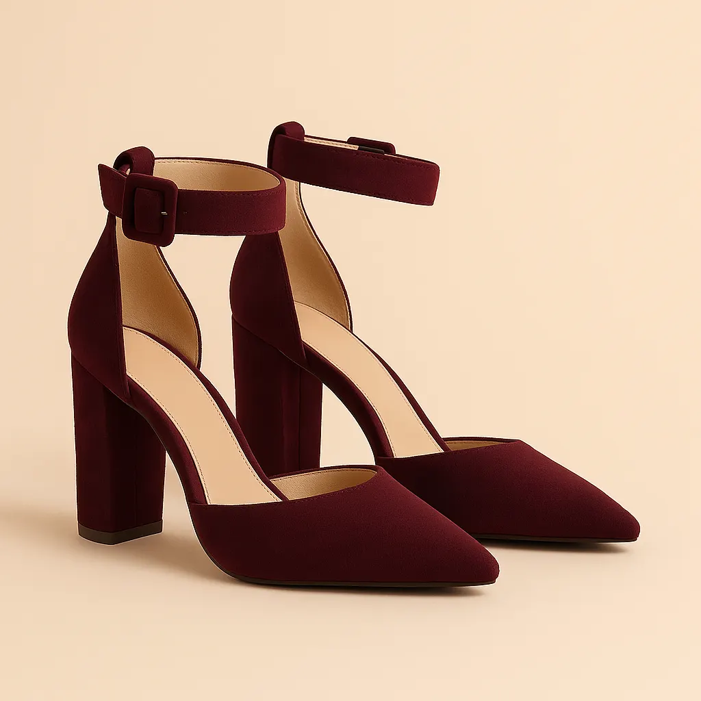 Zapatos Burdeos de Tacón Grueso con Correa