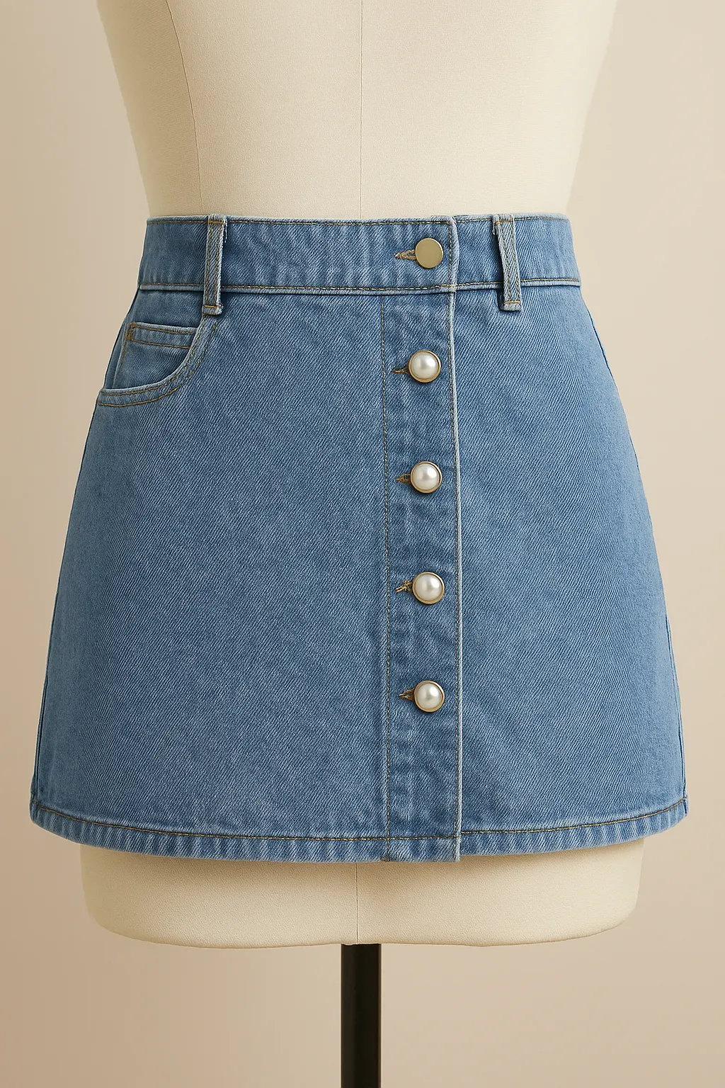 Falda de Mezclilla Azul con Botones de Perla