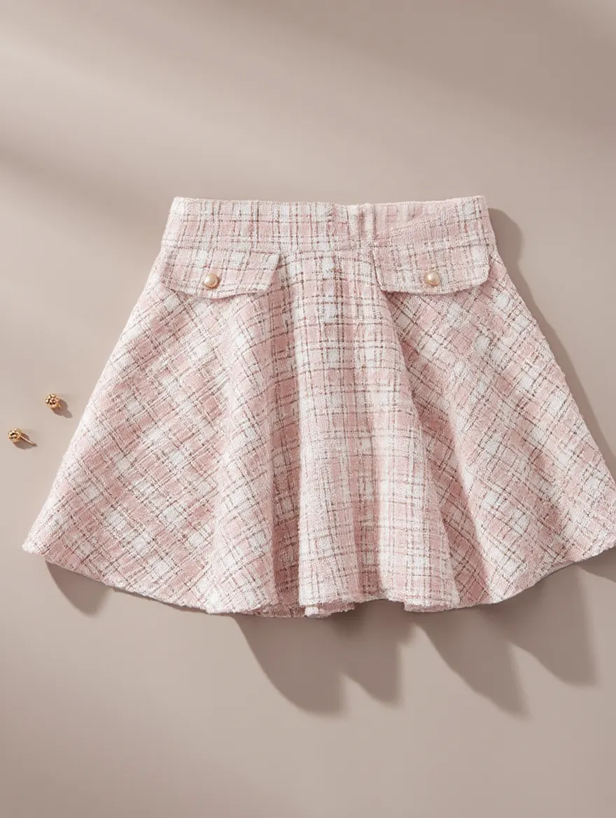 Falda Plisada de Tweed con Bolsillos