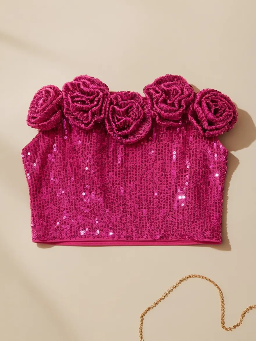 Bustier Rosa con Lentejuelas y Rosas